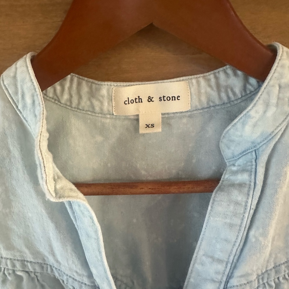 Anthropologie Cloth & Stone Seamed Denim Linen Blend Tank Shirt XS - Picture 4 of 9